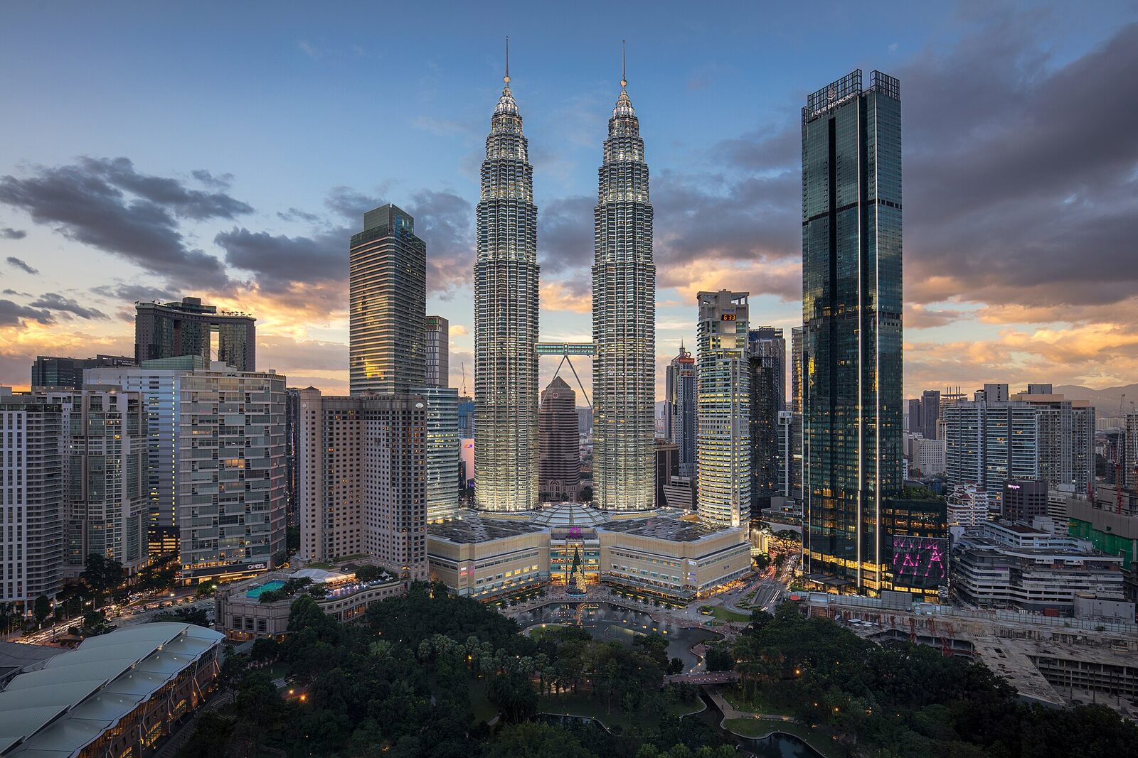 The KLCC business district at dusk