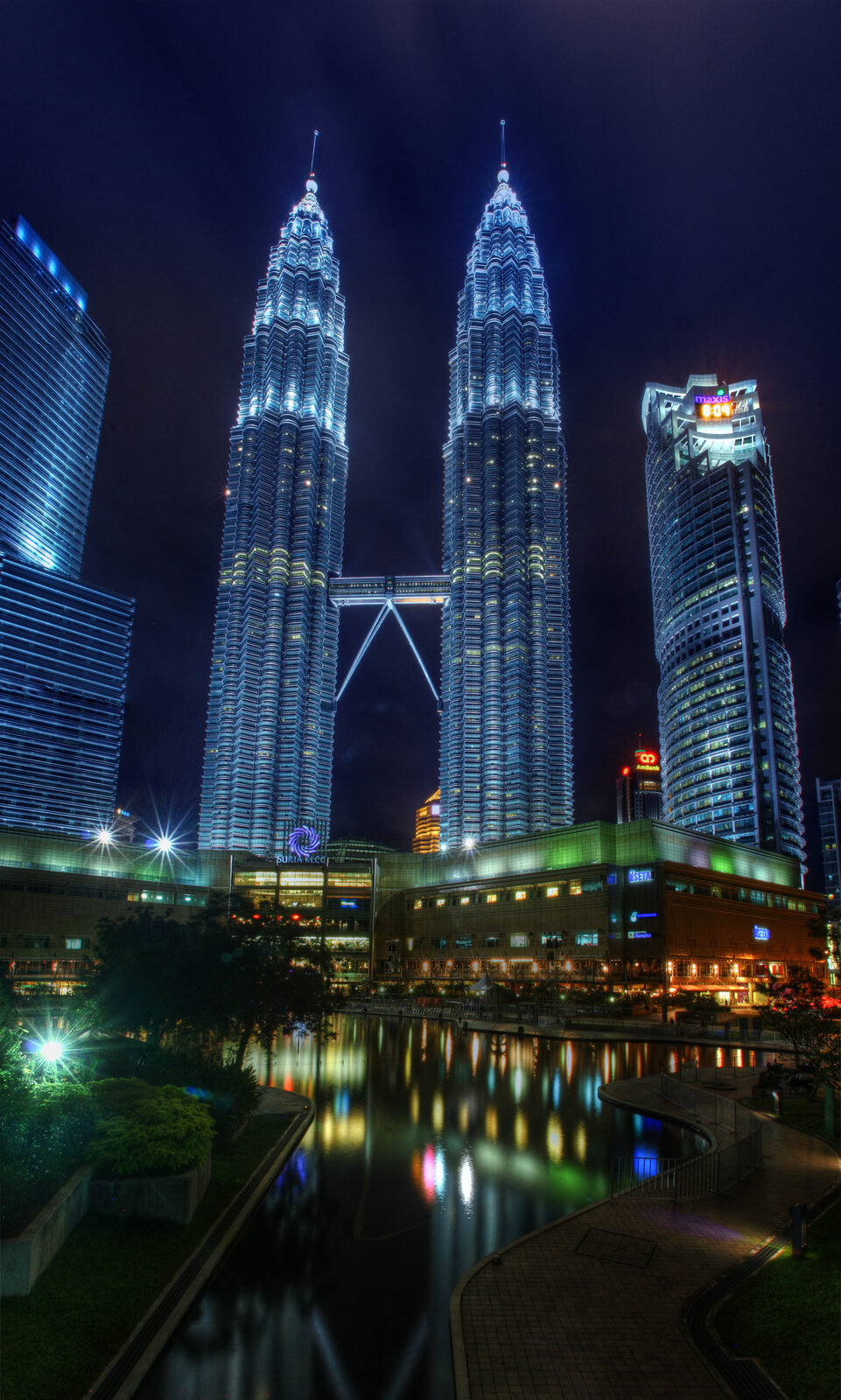 Petronas Towers lit up at night